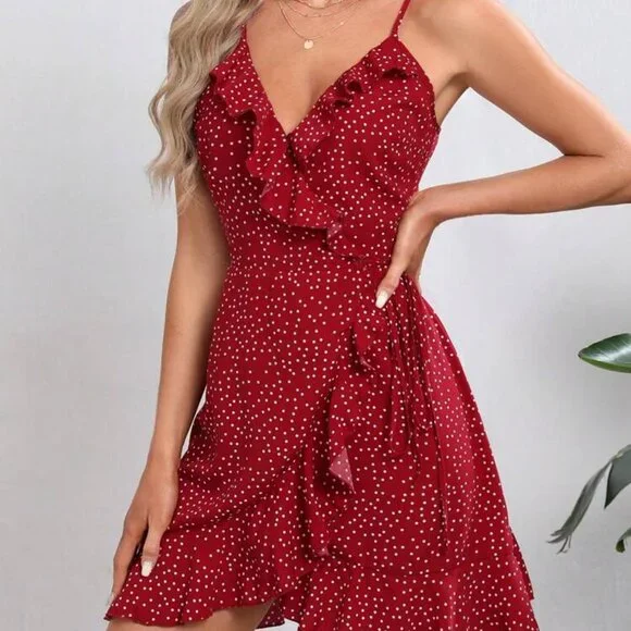 RED POLKA RUFFLE DRESS - Picture 5 of 5